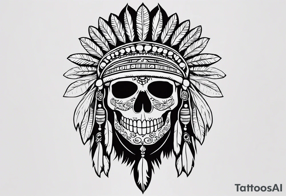 an Indian with a skull instead of a face so that he could be seen whole tattoo idea