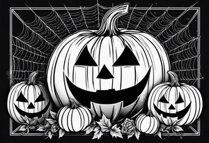 scary pumpkins with a spidernet in the background tattoo idea