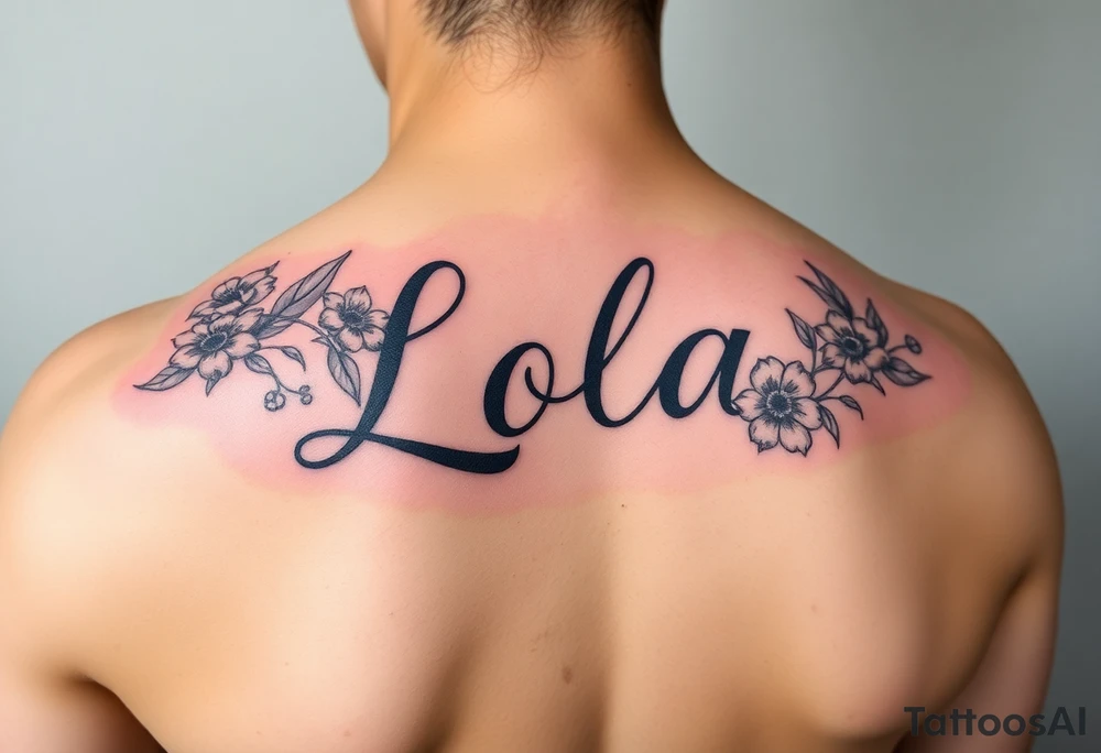 The name Lola  with flowers and 01-10-2024 tattoo idea