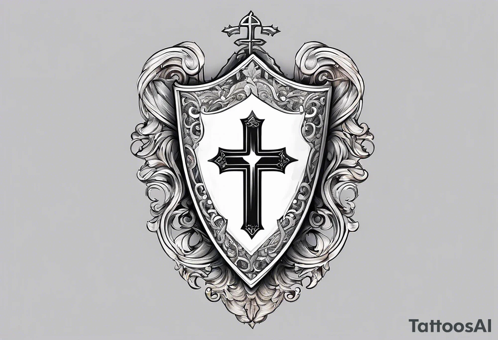 shield with cross of saint george draped over tattoo idea