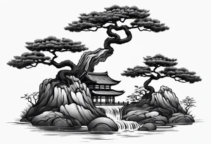 Japanese tattoo with bonsai tree tattoo idea