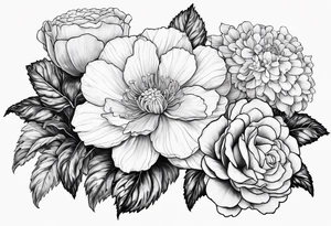 Begonia flower, hydrangeas, marigolds, gerber daisies, roses, lily tattoo idea