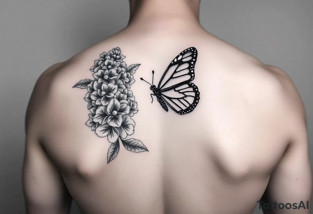 Lilacs and a monarch butterfly tattoo idea