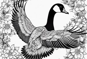 canadian goose spread wings with flowers side tattoo idea