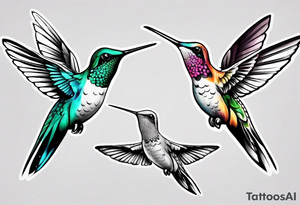 Hummingbird in color with black and white background tattoo idea