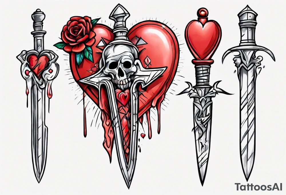 One sketch of a dagger entering the heart tattoo idea