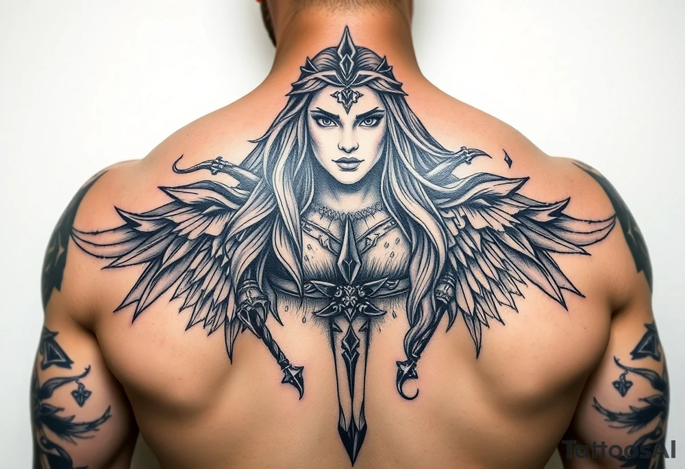 Viking goddess warrior full body sexy tattoo idea