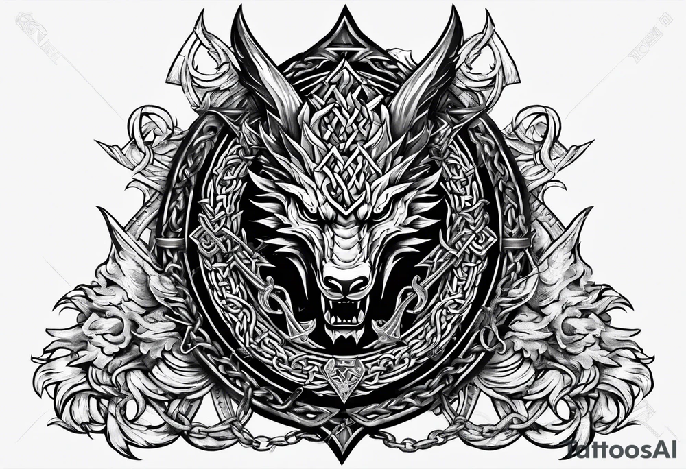 Valhalla sword shield dragon axe Valknut barbed wire chains fire tattoo idea