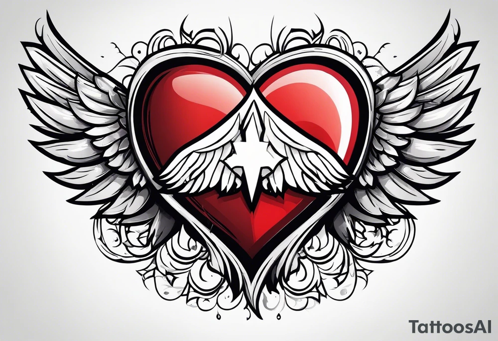 Flag inside of a heart with wings tattoo idea