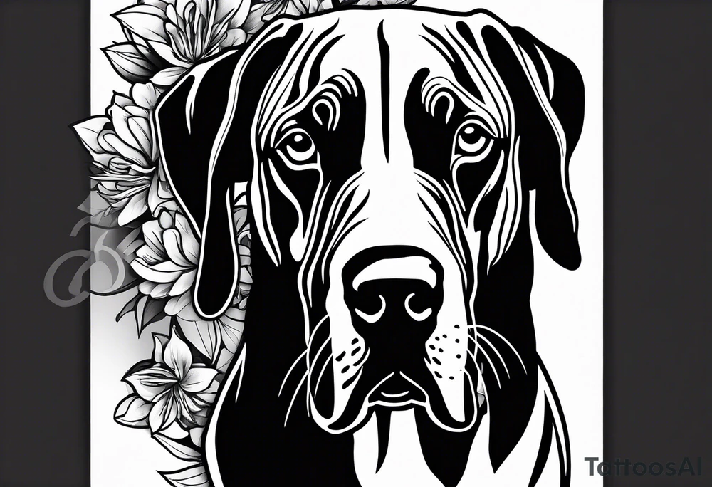 Arm sleeve for man-  with floppy ear Great Dane standing fiercely chest up with outdoors fill work around it tattoo idea