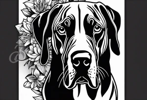 Arm sleeve for man-  with floppy ear Great Dane standing fiercely chest up with outdoors fill work around it tattoo idea