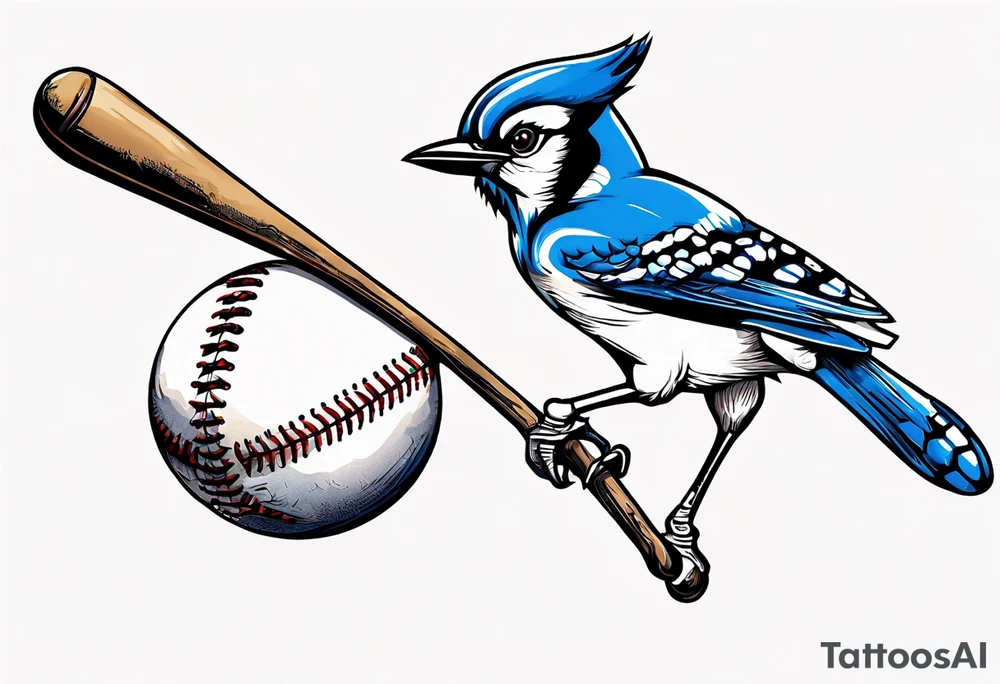 mean looking bluejay hitting a ball tattoo idea