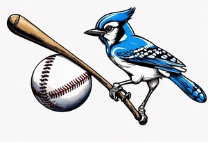 mean looking bluejay hitting a ball tattoo idea