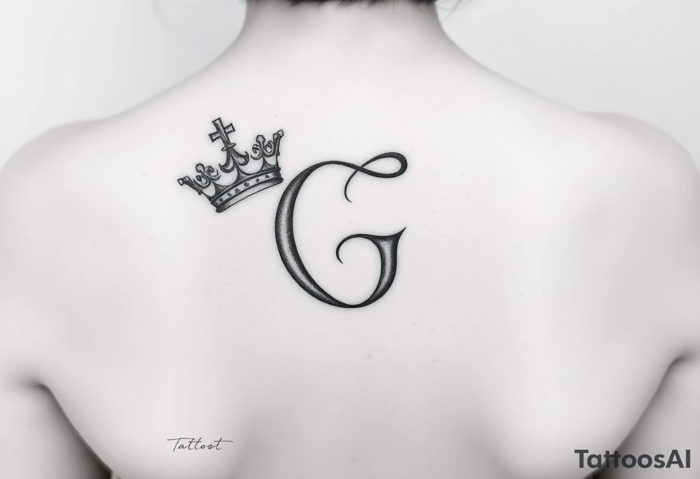 a capital G letter with a crown tilted to the left of it tattoo idea