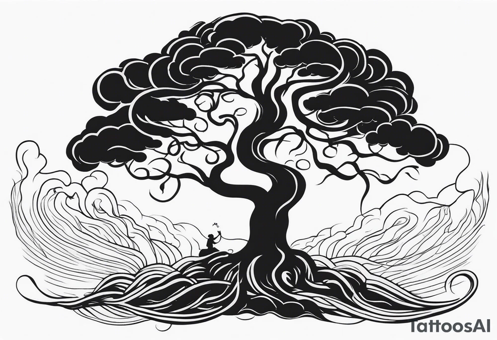 A tree reaching the sky with the roots reaching hell, having a snake around it. All based on Carl Jung ideas. tattoo idea