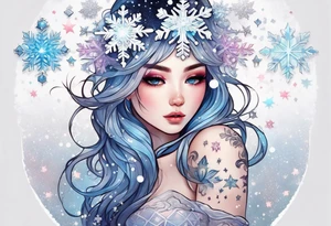 Constellation, kawaii girl , snowflake tattoo idea