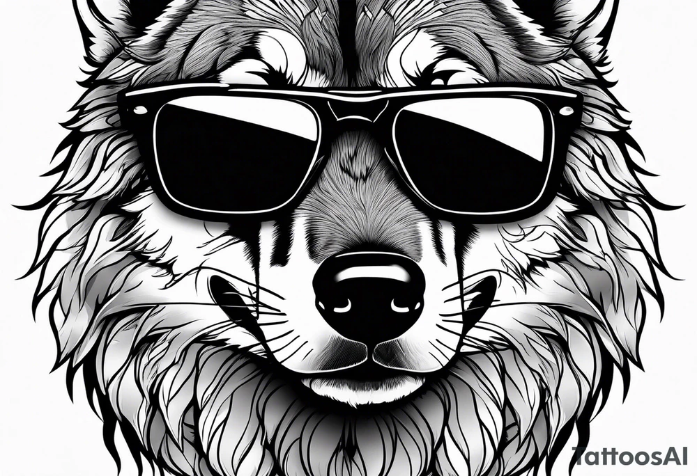 Badass wolf wearing sunglasses tattoo idea