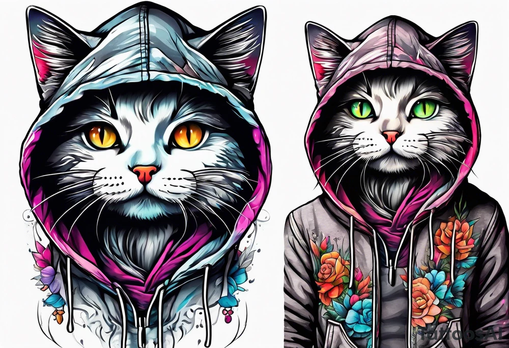 Emo emo cat in a hoodie tattoo idea