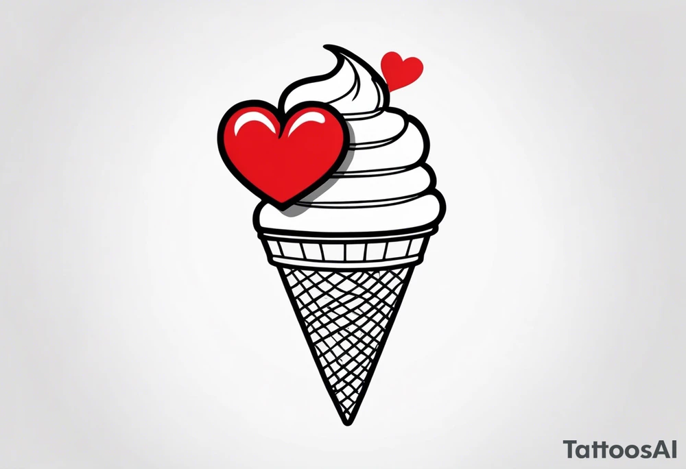 black and white ice cream cone with small red heart on it somewhere. tattoo idea