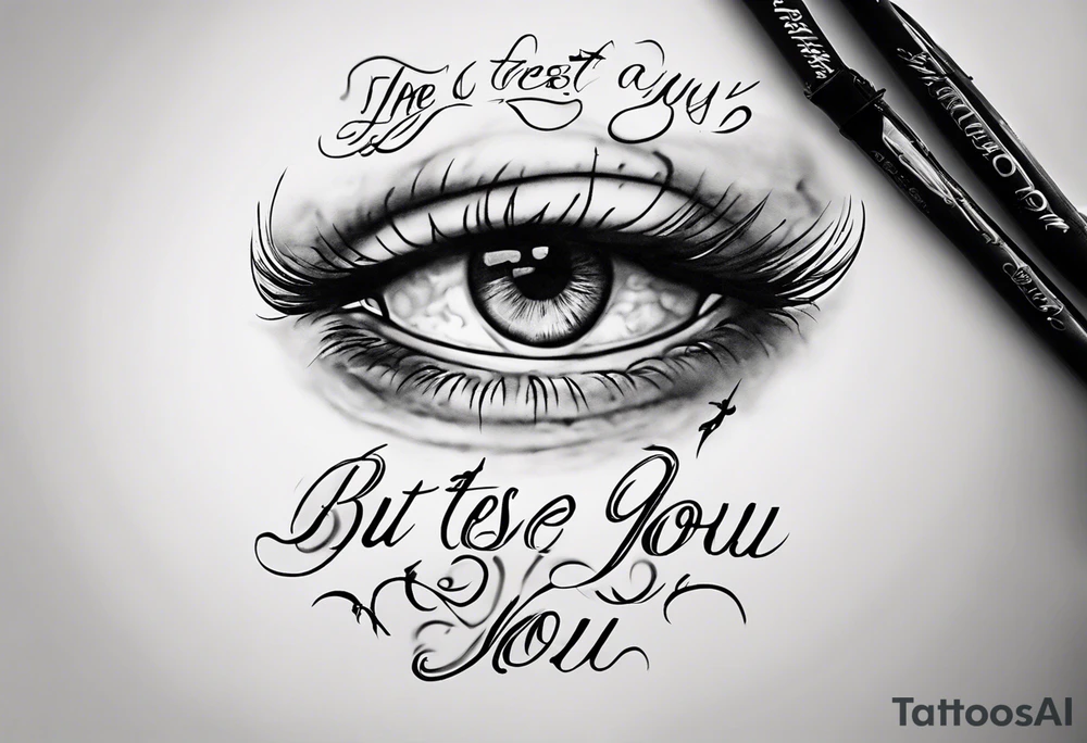 The text “but my eyes are on You” in thin, cursive lettering, just text tattoo idea