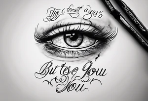 The text “but my eyes are on You” in thin, cursive lettering, just text tattoo idea