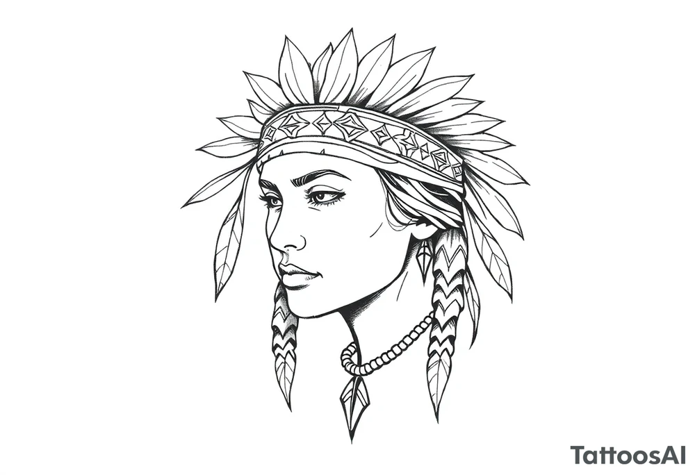 Female Native American wearing headband tattoo idea