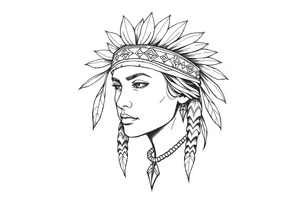 Female Native American wearing headband tattoo idea