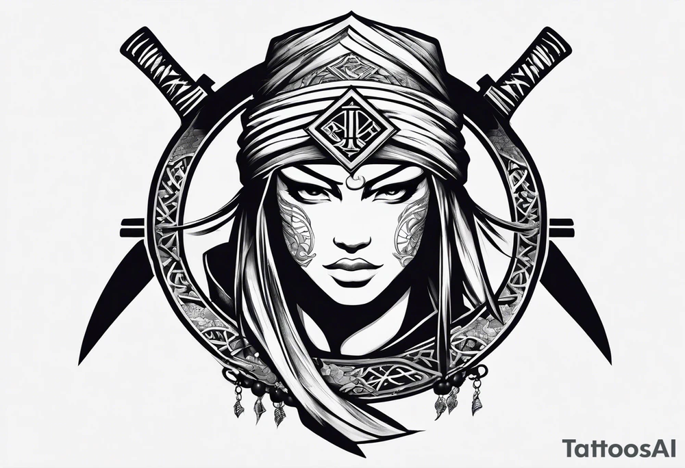 the letters A R in the middle of a ninja headband tattoo idea