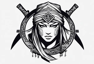 the letters A R in the middle of a ninja headband tattoo idea