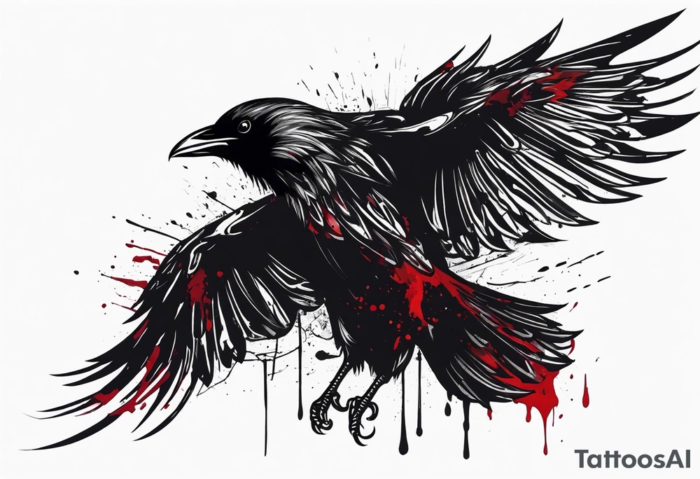 Black ravens closing its wings and dripped in blood tattoo idea