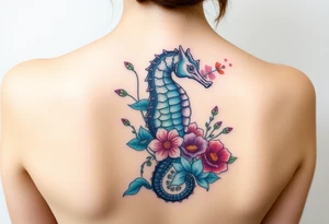 Sea horse flowers and waves tattoo idea