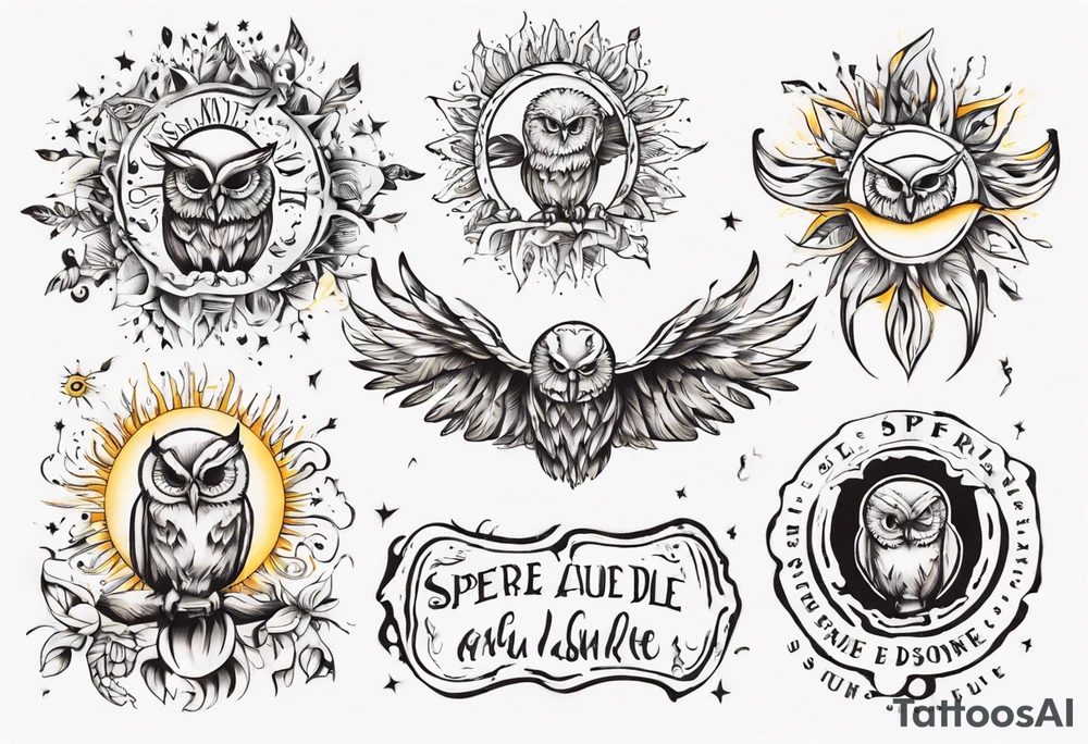 Eule 
 Sonne mit dem Schriftzug Sapere Aude tattoo idea