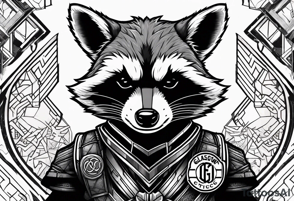 Rocket raccoon with a Glasgow Celtic top on tattoo idea
