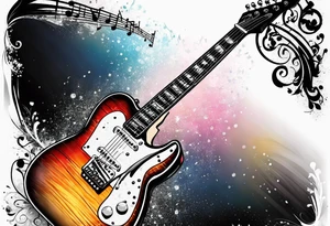 Electric guitar fading into sheet music tattoo idea
