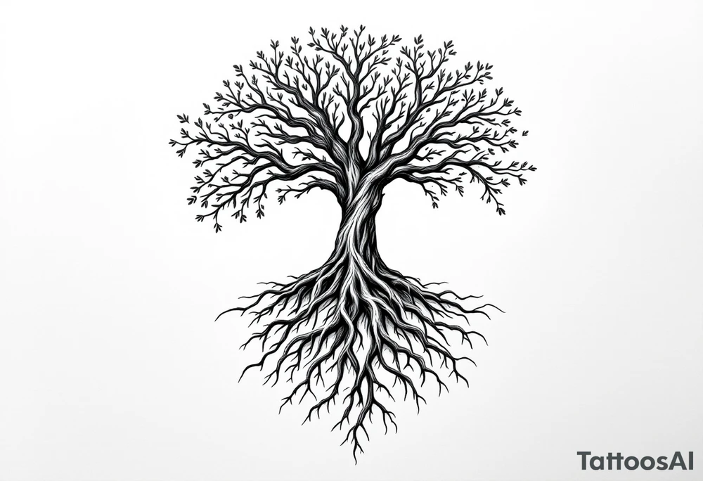 Tree of life big roots tattoo idea