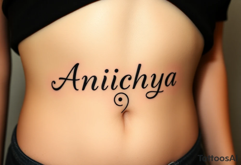 Create a tattoo that writes the Hindi word "Anichya" with A circle or spiral, which represents the cyclical nature of life and death tattoo idea
