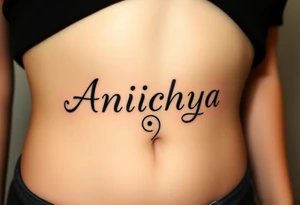 Create a tattoo that writes the Hindi word "Anichya" with A circle or spiral, which represents the cyclical nature of life and death tattoo idea