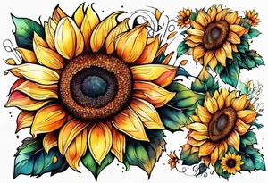 Colorful sunflower arm sleeve tattoo idea