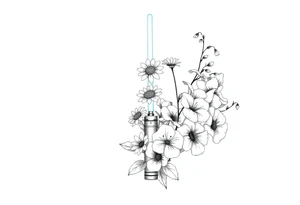 Lightsaber holding daisies, lily of the valley, and morning glories tattoo idea