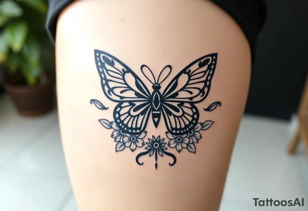 butterfly with flowers surrounding it tattoo idea