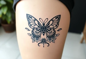 butterfly with flowers surrounding it tattoo idea