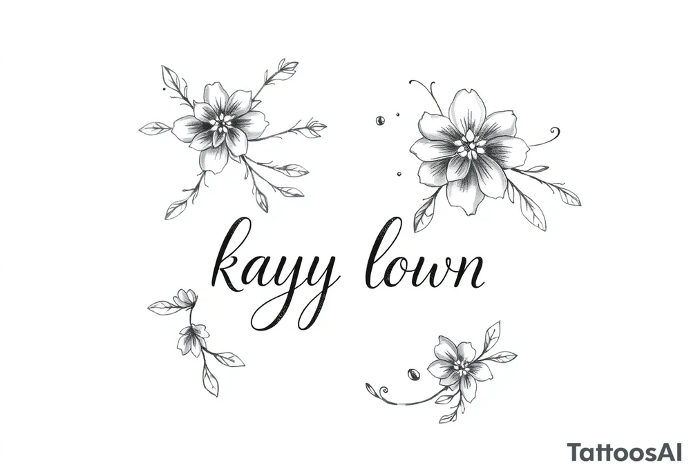 playful elements with the words "kay lown" tattoo idea