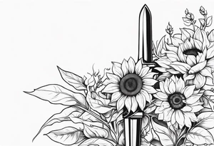 sword with sunflowers and vines covering it tattoo idea
