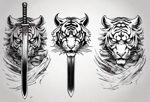katana through demon tiger head tattoo idea