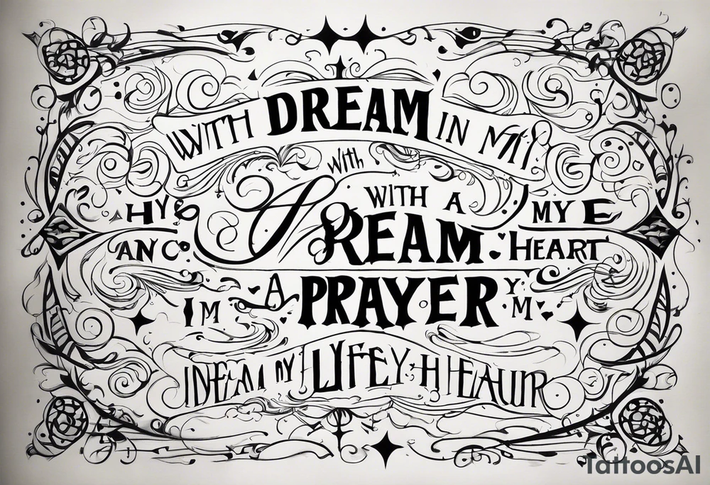 The quote “with a dream in my eye and a prayer in my heart” tattoo idea