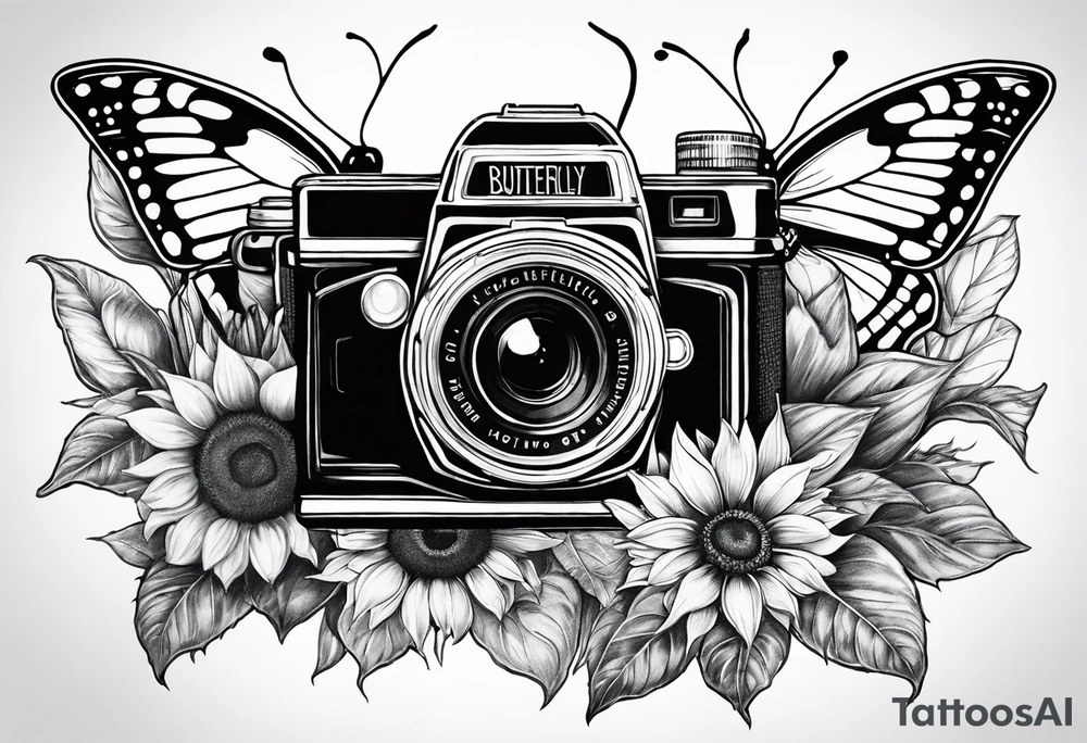 Butterfly, sunflower, camera, book tattoo idea