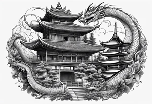 with a dragon coiling around a pagoda tattoo idea