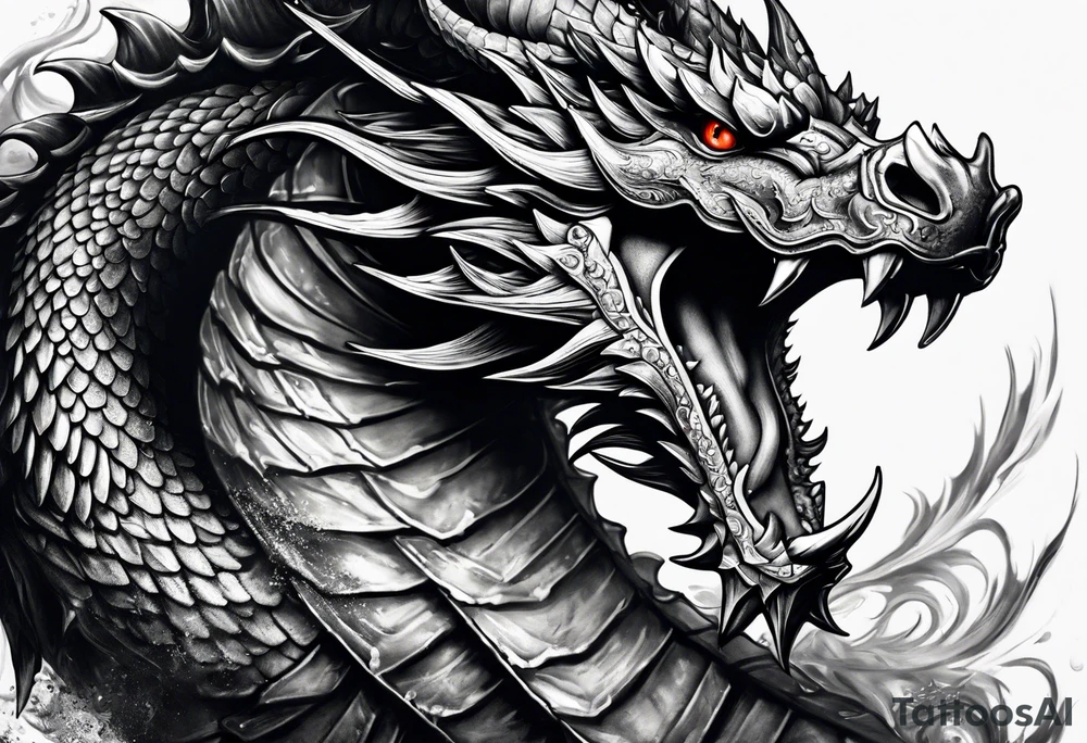 Drache mit ganzen Körper
Kopf ist unten der Körper schlängelt nach oben tattoo idea