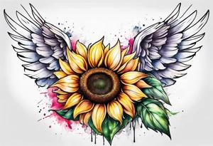 Sunflower and angel wings sleeve tattoo idea