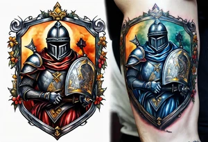 a knight with a bible on his shield tattoo idea